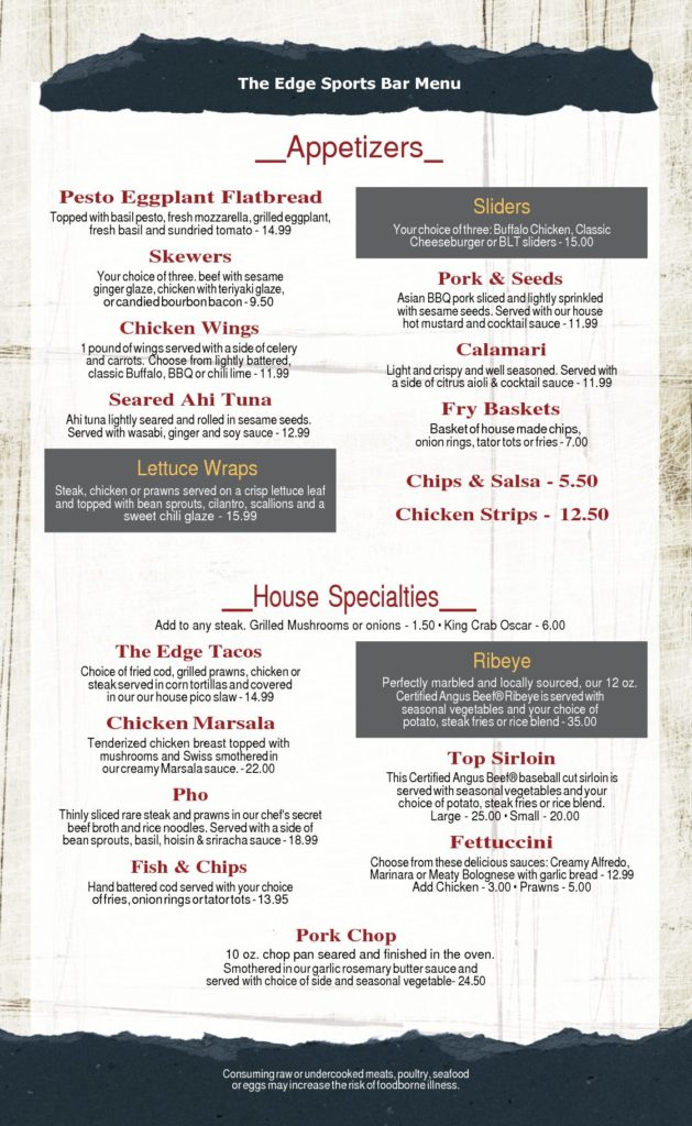 The EDGE Steakhouse Breakfast| Lunch | Dinner Menu, Kennewick, WA Tri-Cities