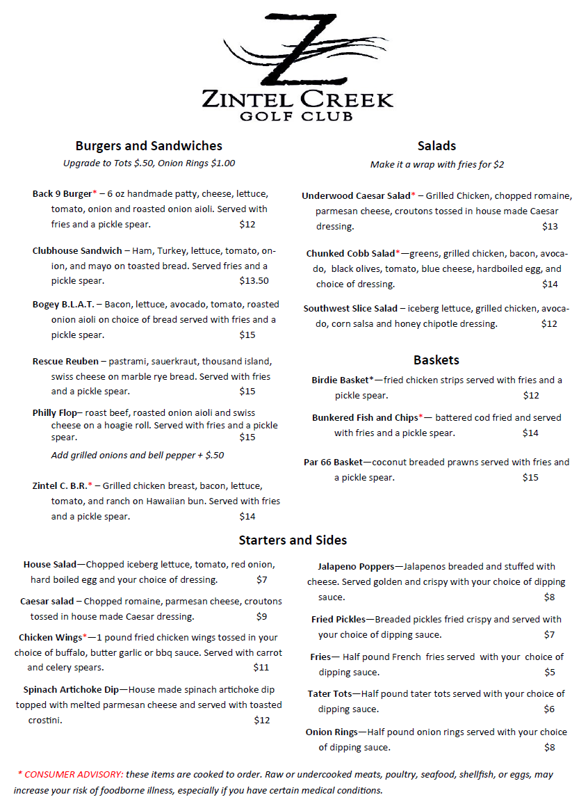 Restaurant  The EDGE Steakhouse & Sports Lounge • Zintel Creek Golf Club